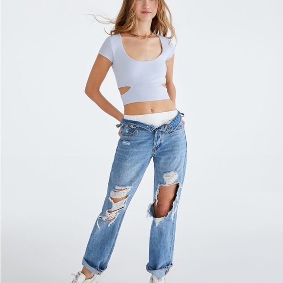 Aeropostale 90’s Baggy Button Fly High Rise Distressed Denim Jeans - Picture 1 of 11